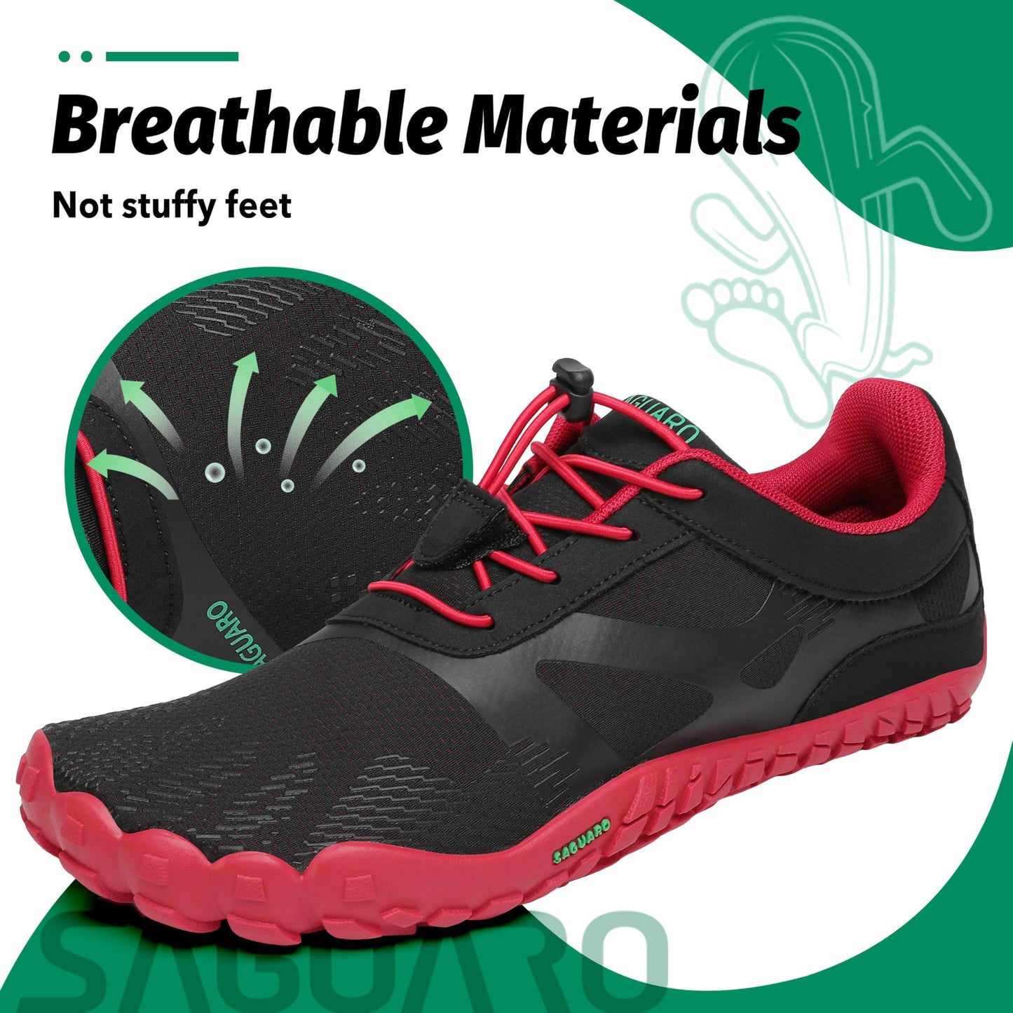 SAGUARO Barfußschuhe Damen Herren Zehenschuhe Traillaufschuhe Weich Bequem Barfussschuhe Fitnessschuhe Männer Frauen Trainingsschuhe für Joggen Laufen Wandern, Rot, 40 EU
