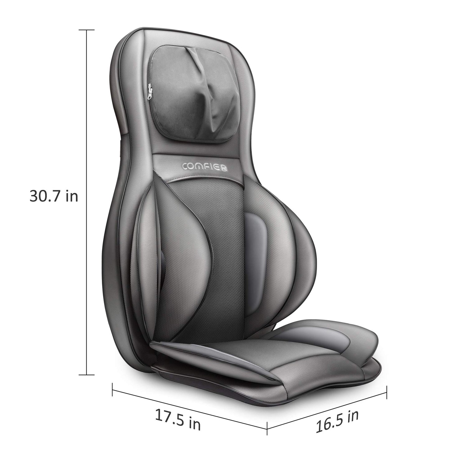 COMFIER Shiatsu Massagesitzauflage mit Knet-, Rollen-, Vibrations- und Luftkompressionsmassage, Massageauflage mit Wärmefunktion, für Nacken-, Schultern-, Rücken- und Oberschenkel