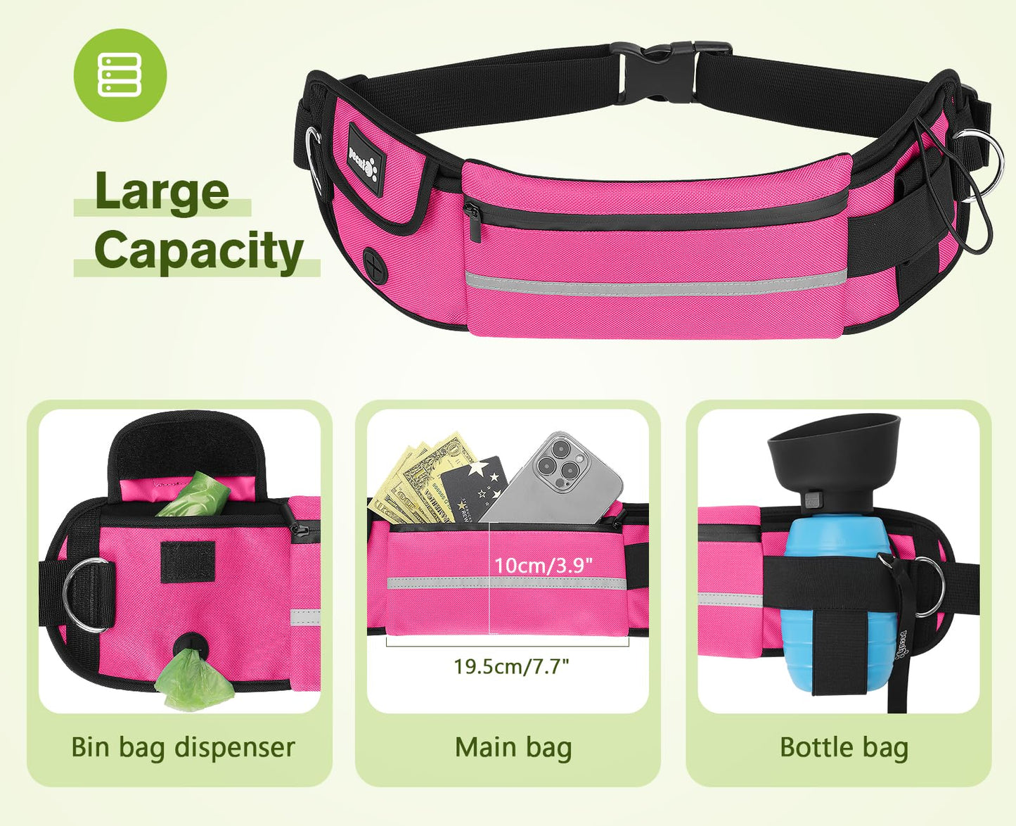 pecute Joggingleine Hunde mit Bauchgurt, Laufgürtel Hundeleine für Große und Mittelgroße Hunde, Leine Hund mit Gürteltasche, Elastische Laufleine für Hunde, Dog Leash für Laufen, Joggen