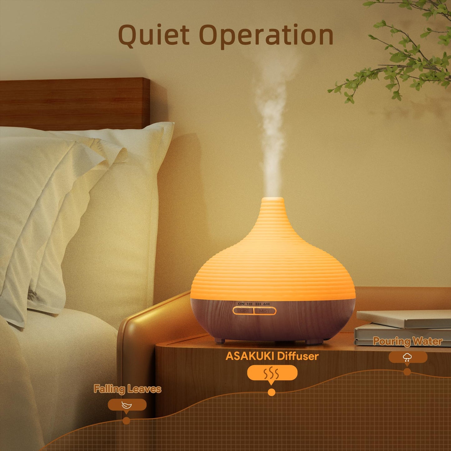 ASAKUKI 300ml Aroma Diffuser für Duftöle, Premium Ultraschall Luftbefeuchter Aromatherapie Öle Diffusor mit 7 farbigem LED Licht, BPA Free Schlafzimmer, Büro, Spa
