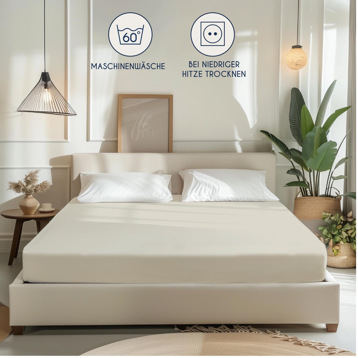 Dreamzie - Spannbettlaken 160x200cm - Baumwolle Oeko Tex Zertifiziert - Beige - 100% Jersey Spannbetttuch 160x200