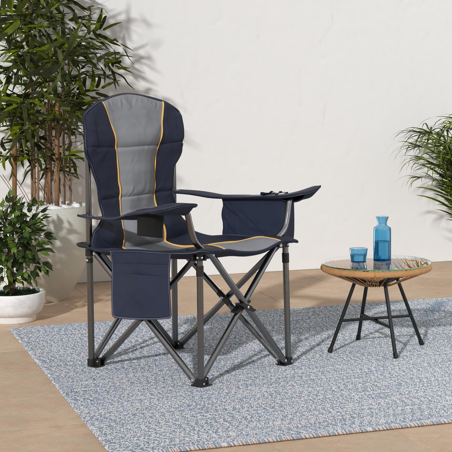 HIGH POINT SPORTS Campingstuhl Faltbar bis 200kg Klappstuhl Gepolstert mit Getränkehaltern Angelstuhl mit Armlehnen Outdoorstuhl, Blau