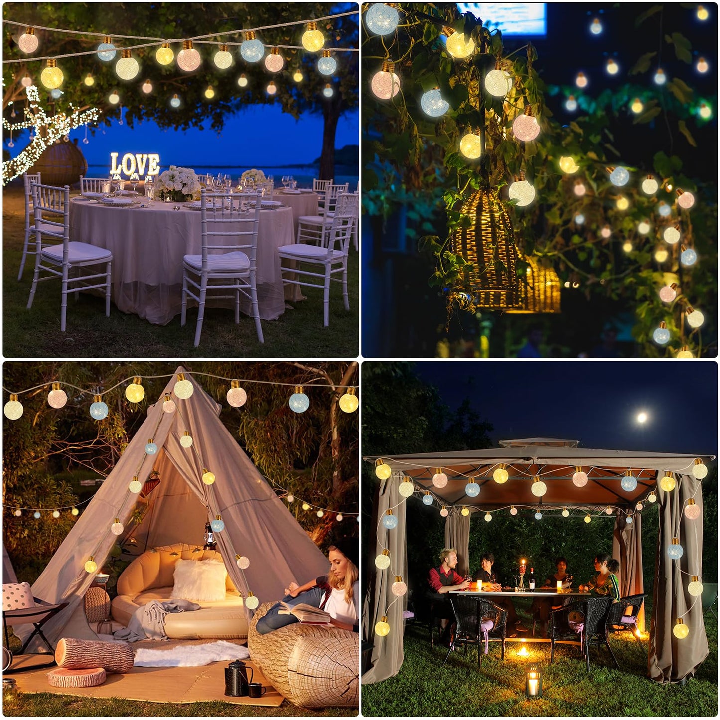Qedertek Solar Lichterkette Aussen Wetterfest, 6M Solar Lichterkette Außen Warmweiß mit 16 Cotton Ball, LED Seil Solarlichterkette für Garten, Balkon, Hochzeit, Party, Kinderzimmer, Innen Osterdeko