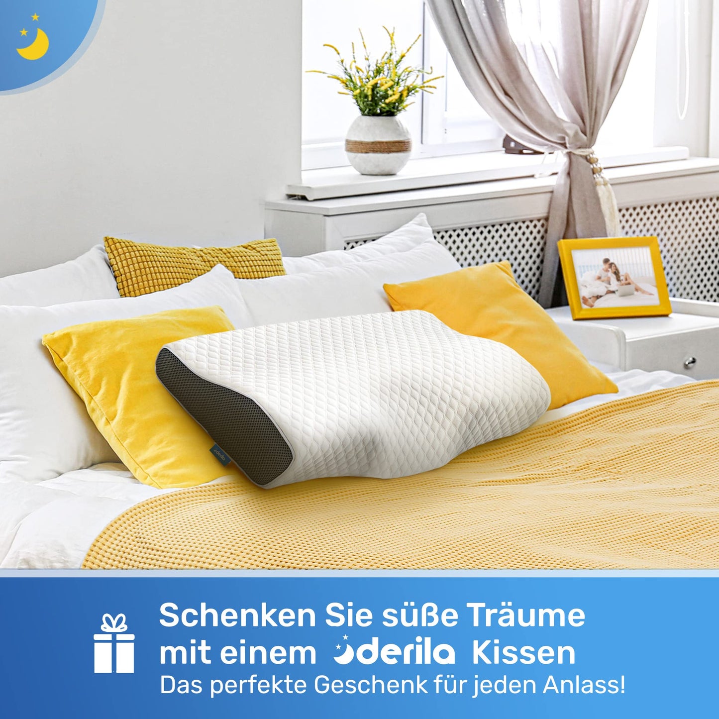 Derila Nackenkissen Kopfkissen, Memory Foam Kissen Original. Ergonomisches Kopfkissen, Nackenstützkissen, Seitenschläferkissen für Seiten, Rücken & Bauchschläfer (Queen, 1er Pack)