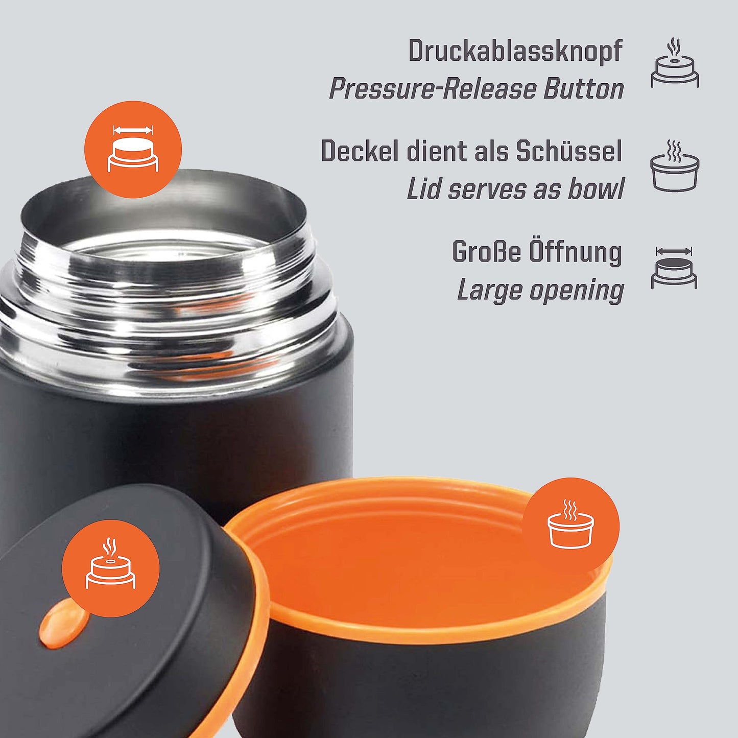 Esbit Thermobehälter Classic für Speisen - Warmhaltebehälter 1000 ml in Schwarz - aus Edelstahl für warme und kalte Lebensmittel