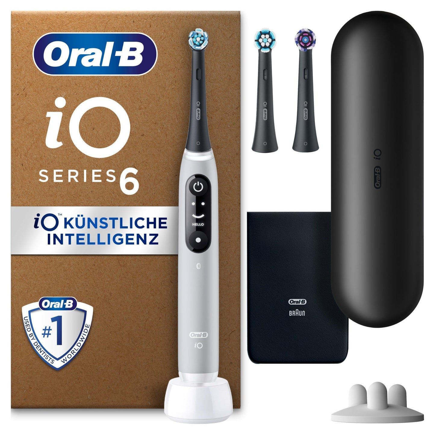 Oral-B iO Series 6 Plus Edition Elektrische Zahnbürste/Electric Toothbrush, PLUS 3 Aufsteckbürsten, 5 Putzmodi für Zahnpflege, Reiseetui, Designed by Braun, Grey Opal
