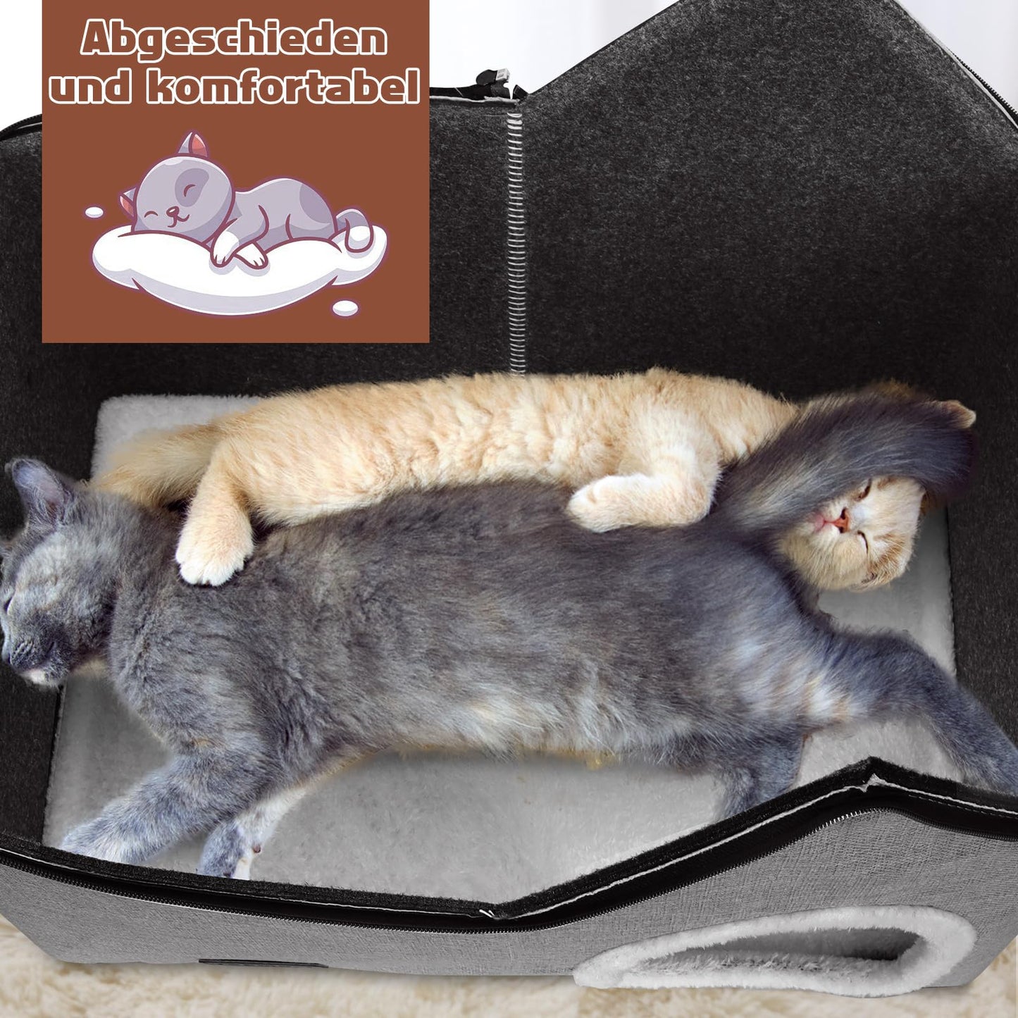 HEVOL Katzenhaus, Katzenhöhle Outdoor, Warm Hundehöhle, Abnehmbar Hundehütte mit Waschbarem Kissen und Plattform, Katzenhöhle für Draußen, Katzenhaus Höhle für Kleine und Mittlere Haustiere