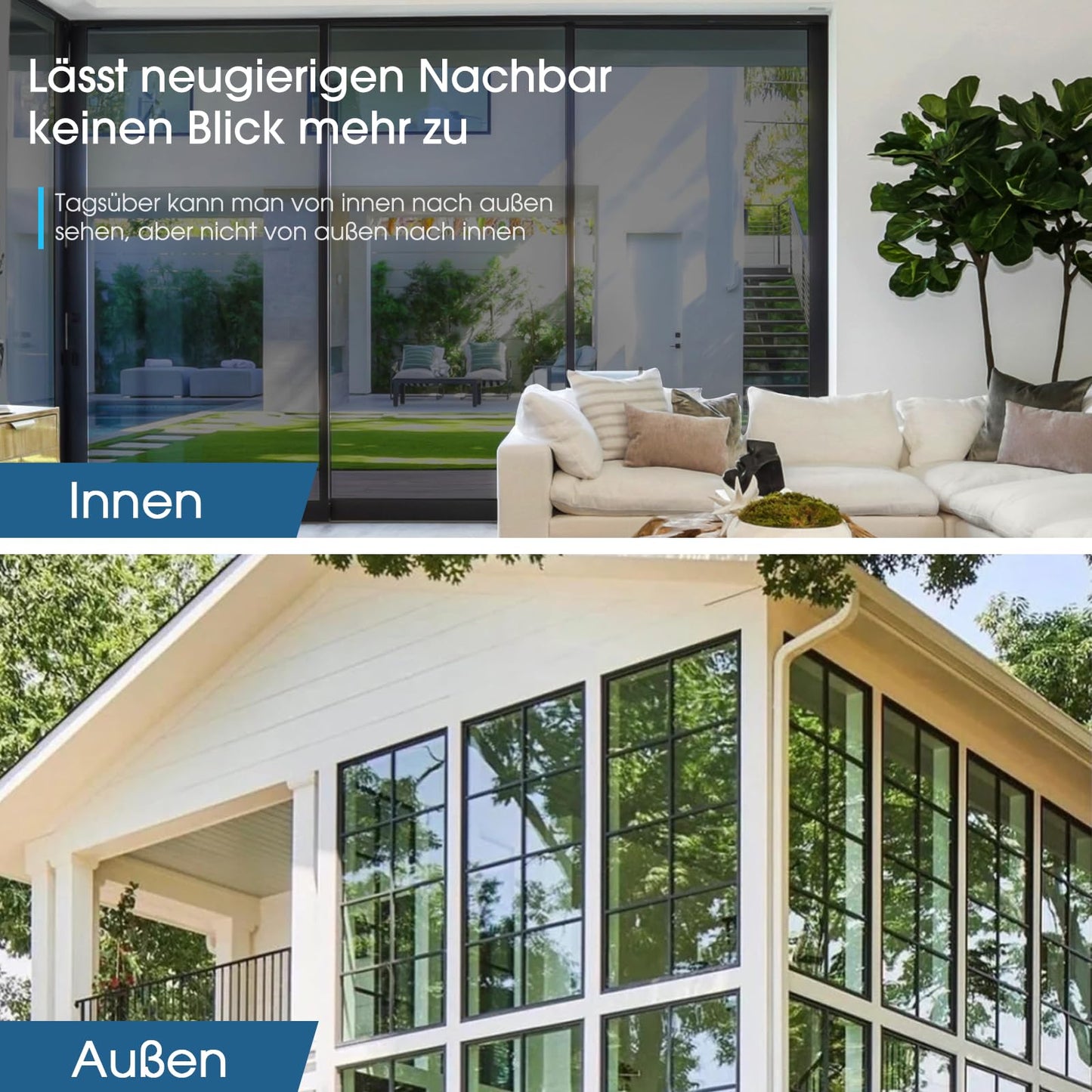 Lifetree Fensterfolie Spiegelfolie Wärmereflektion Selbstklebend Sonnenschutzfolie Wärmegrad Innen & Auße Kontrolle Anti-UV Privatsphäre Glas Fenstertönung Glatt Fensteraufkleber 75 * 300cm Silber
