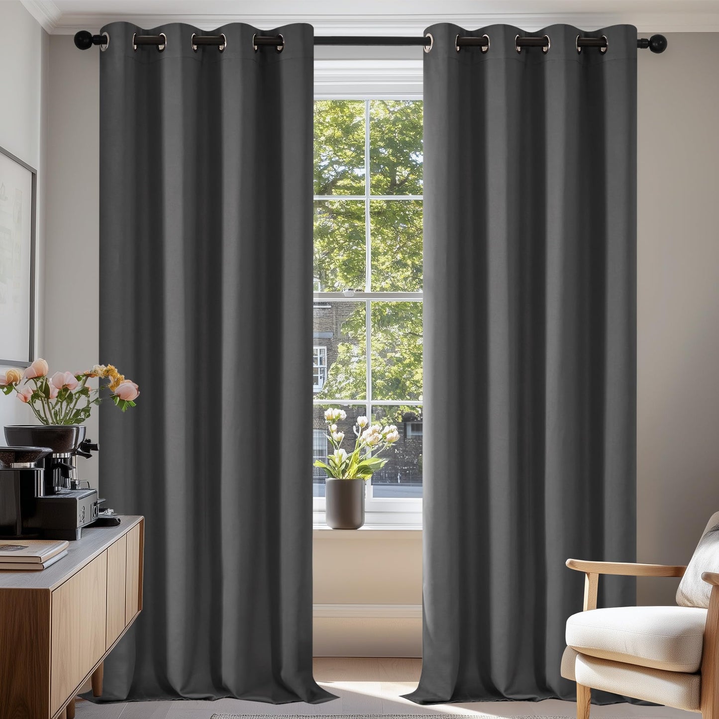 Deconovo Verdunklungsvorhänge Gardinen 2er Set H175 x B140 cm Vorhänge Blickdicht Wohnzimmer Curtains mit ösen Verdunkelung Dunkelgrau