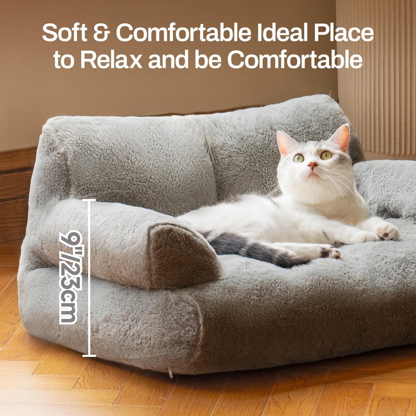 MEWOOFUN groß Katzenbett kleines Hundesofa Flauschig und waschbar Katzensofa Hundebett für Katzen, weich Katzenbett katzencouch mit Rutschfester Unterseite, Grau 66x48cm