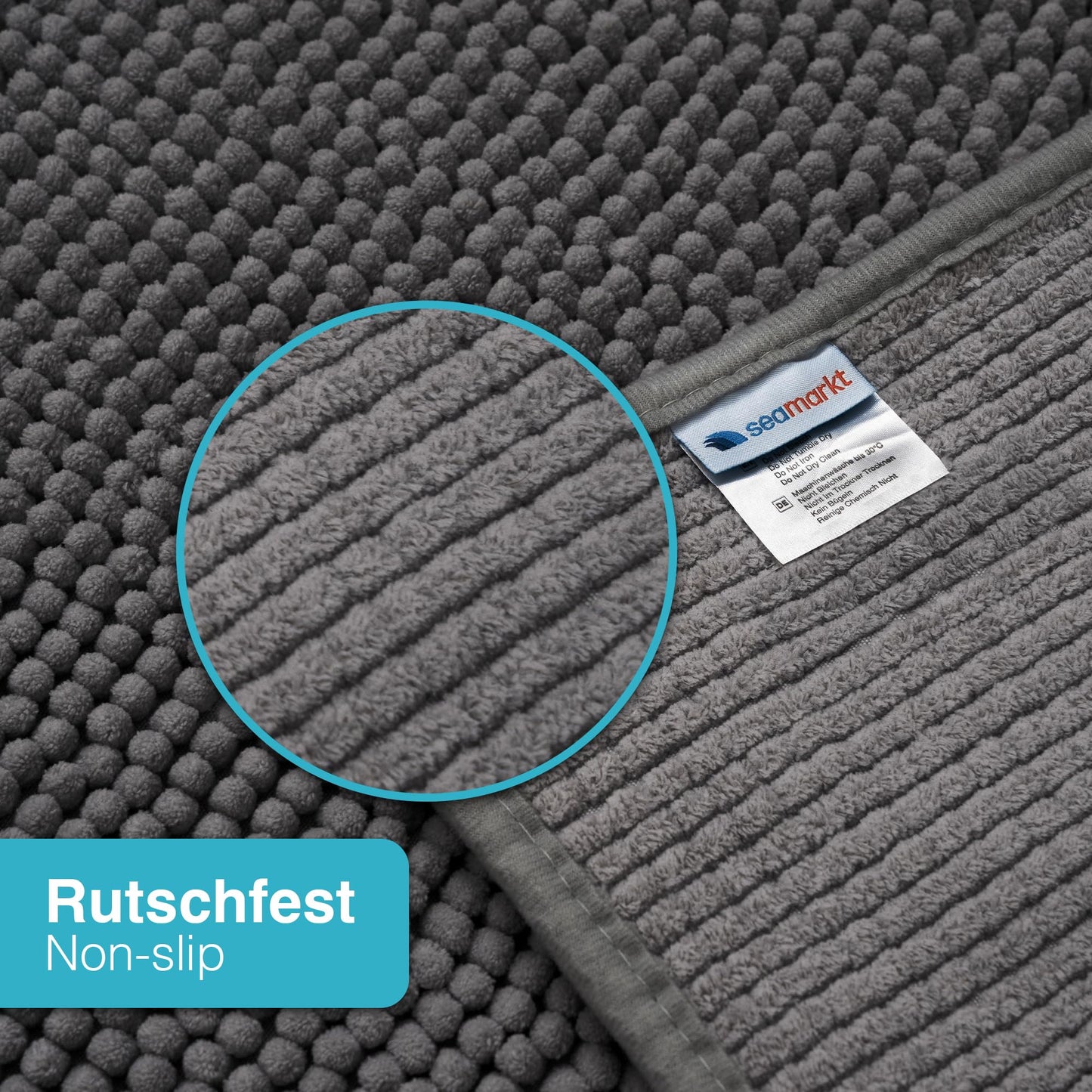 Seamarkt Chenille Badematte rutschfest, weich Badvorleger, saugfähig Duschvorleger für Badezimmer, Waschbare badteppich, 50x80 cm, Anthrazit