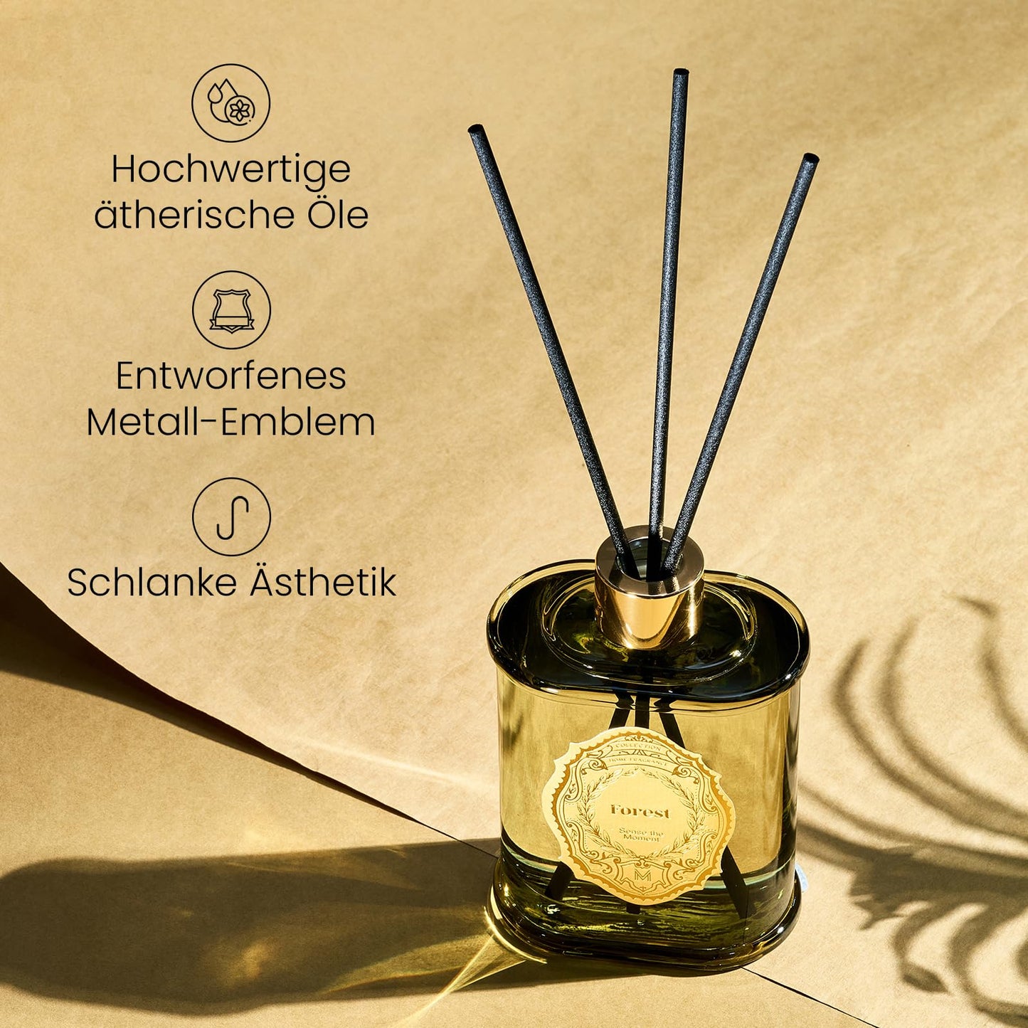 M&SENSE Raumduft Wald Duft 240ml|Reed Diffuser mit 5 Duftstäbchen|Luxus Lufterfrischer für Badezimmer,Wohnung,Heimdekoration|Raumduft Stäbchen