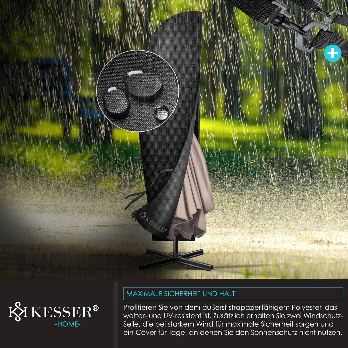 KESSER® Alu Ampelschirm Sonnenschirm + Abdeckung Ø350 cm & Kurbelvorrichtung Kurbelschirm mit Ständer UV-Schutz Aluminium Wasserabweisende Bespannung 360° Funktion Garten-Schirm Marktschirm Taupe