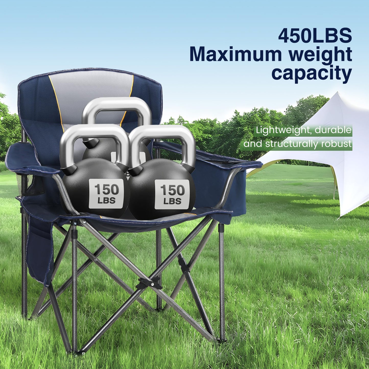 HIGH POINT SPORTS Campingstuhl Faltbar bis 200kg Klappstuhl Gepolstert mit Getränkehaltern Angelstuhl mit Armlehnen Outdoorstuhl, Blau