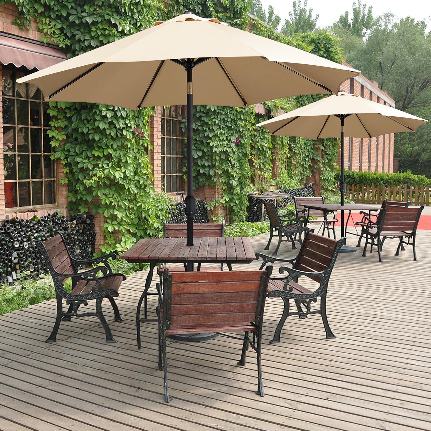 Yaheetech Sonnenschirm Balkon Rund Terrassenschirm 270 cm Gartenschirm Knickbar Kurbelschirm mit Kurbelrichtung UV Schutz UPF 50+, Tan