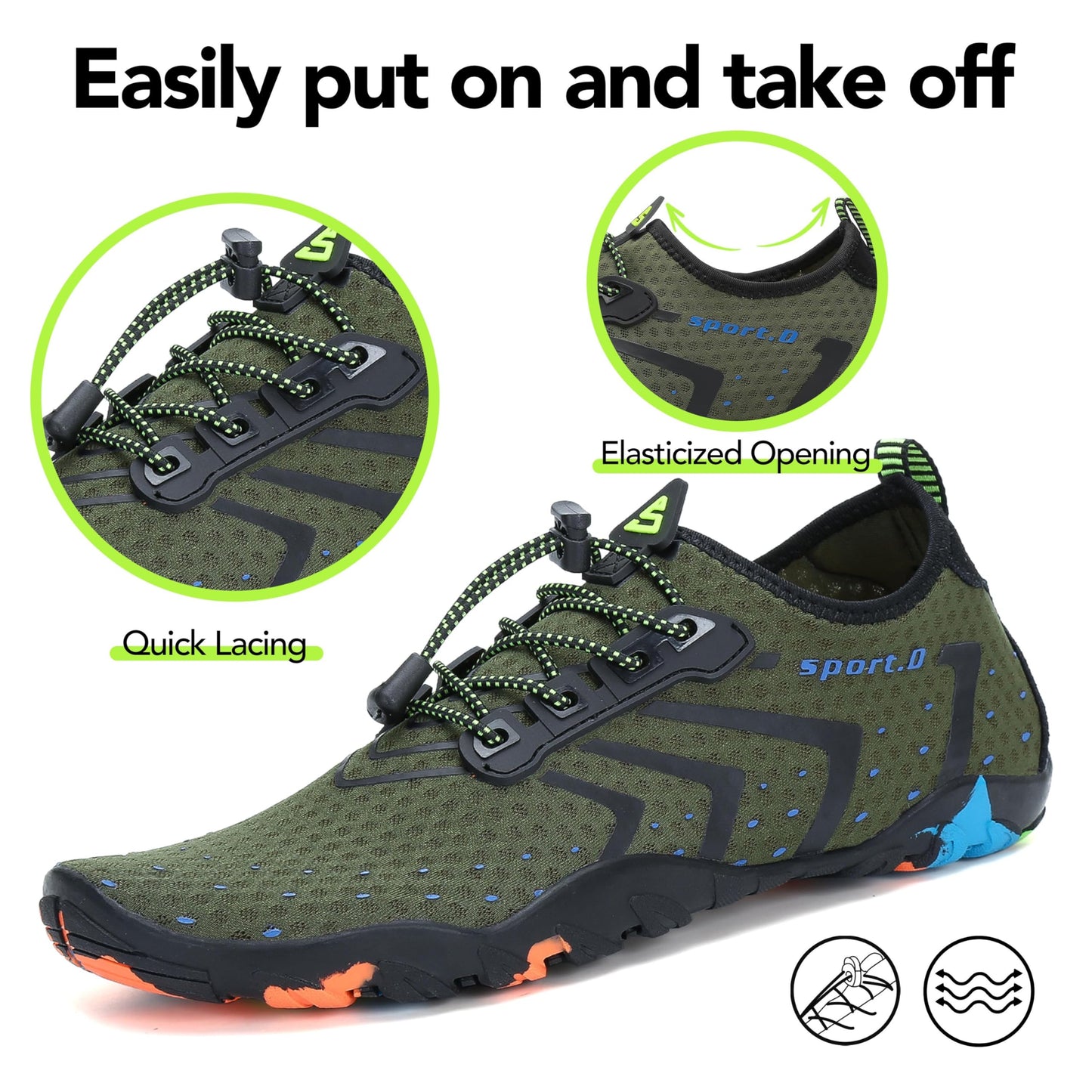 SAGUARO Badeschuhe Strandschuhe Aquaschuhe Wasserschuhe Surfschuhe Schwimmschuhe für Damen Herren Kinder,Neu-Grün,35 EU