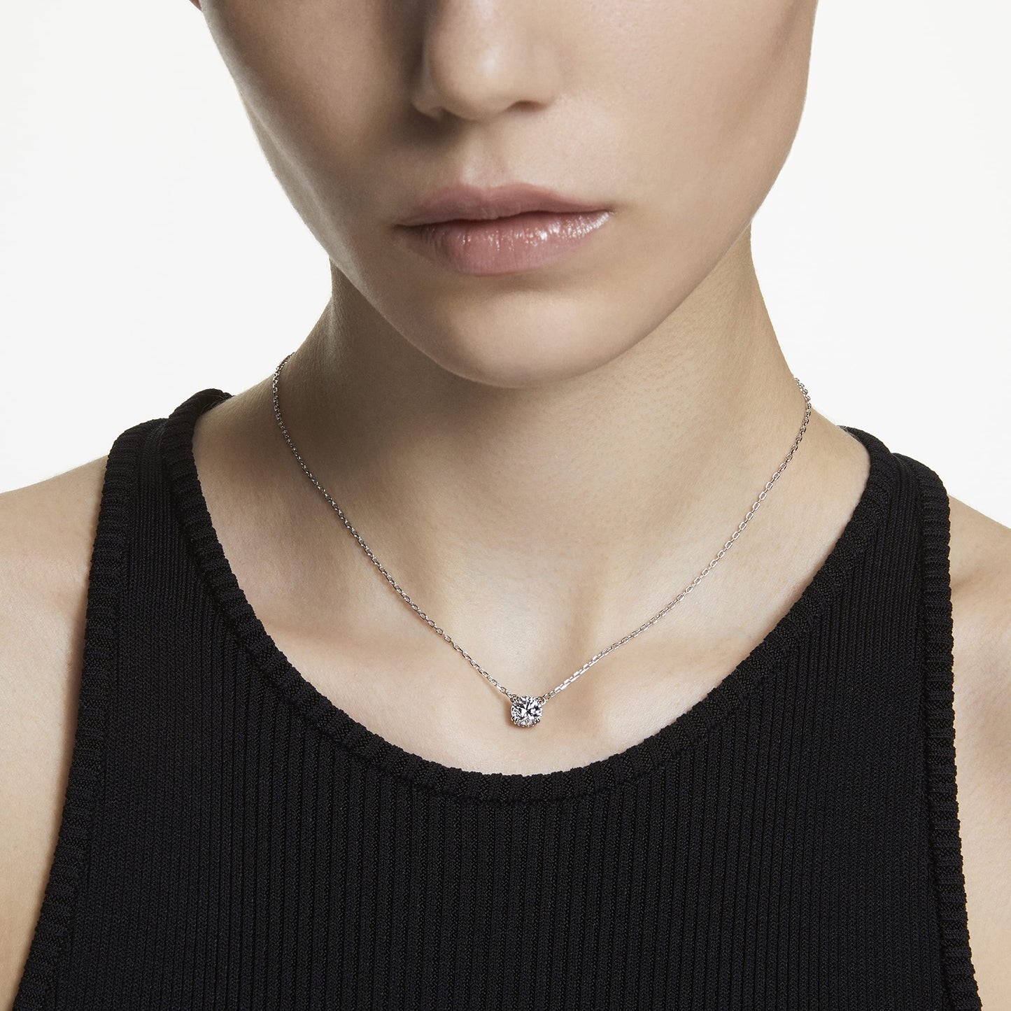 Swarovski Stilla Anhänger, Rhodinierte Damenhalskette mit Klaren Swarovski Kristallen