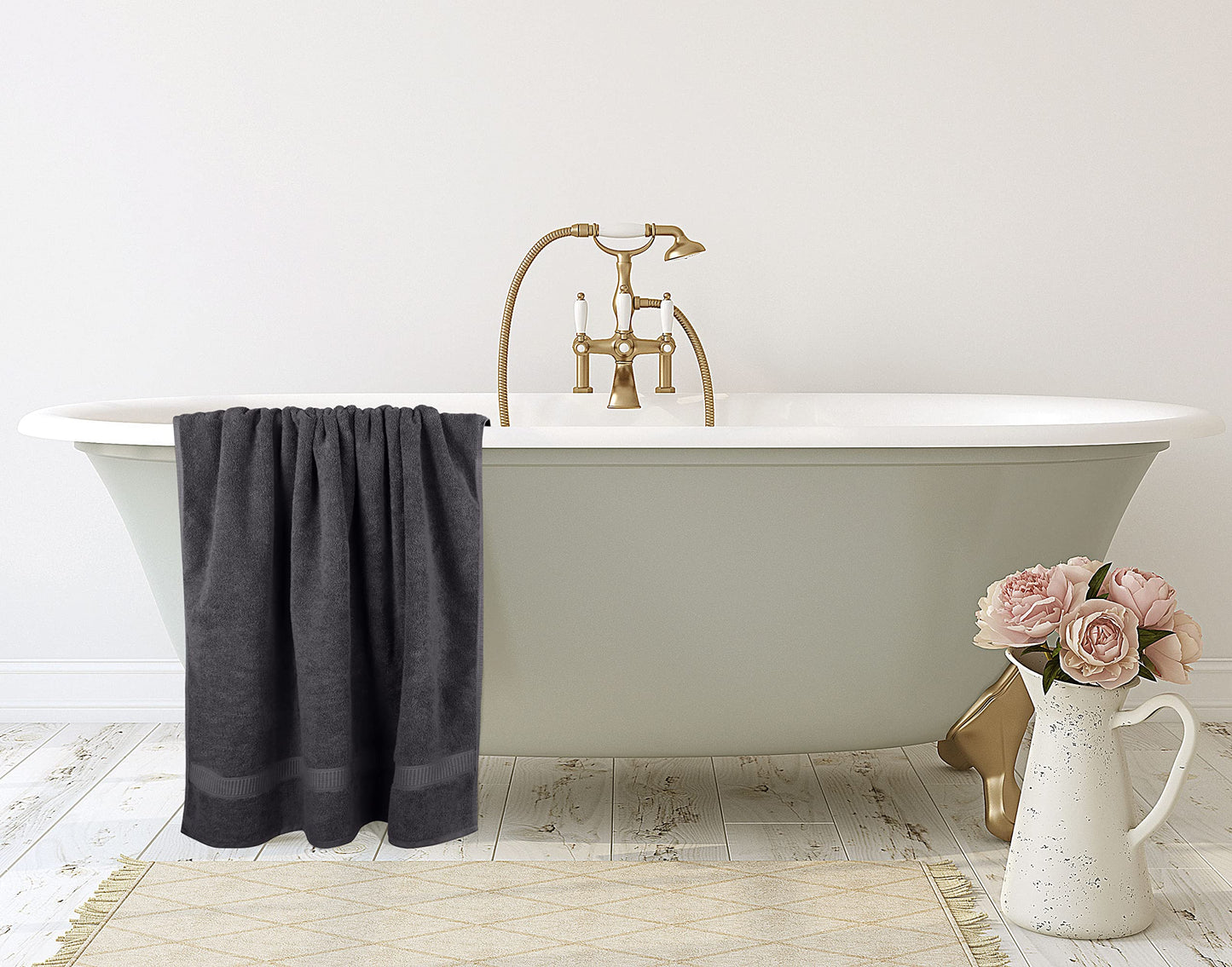 Utopia Towels - 2er Badetücher Groß aus Baumwolle mit Aufhänger, Saunatücher,Badehandtücher Groß, Handtücher 90 x 180 cm (Grau)