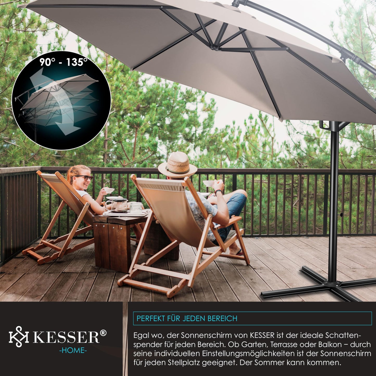 KESSER® Alu Ampelschirm Sonnenschirm + Abdeckung Ø350 cm & Kurbelvorrichtung Kurbelschirm mit Ständer UV-Schutz Aluminium Wasserabweisende Bespannung 360° Funktion Garten-Schirm Marktschirm Taupe
