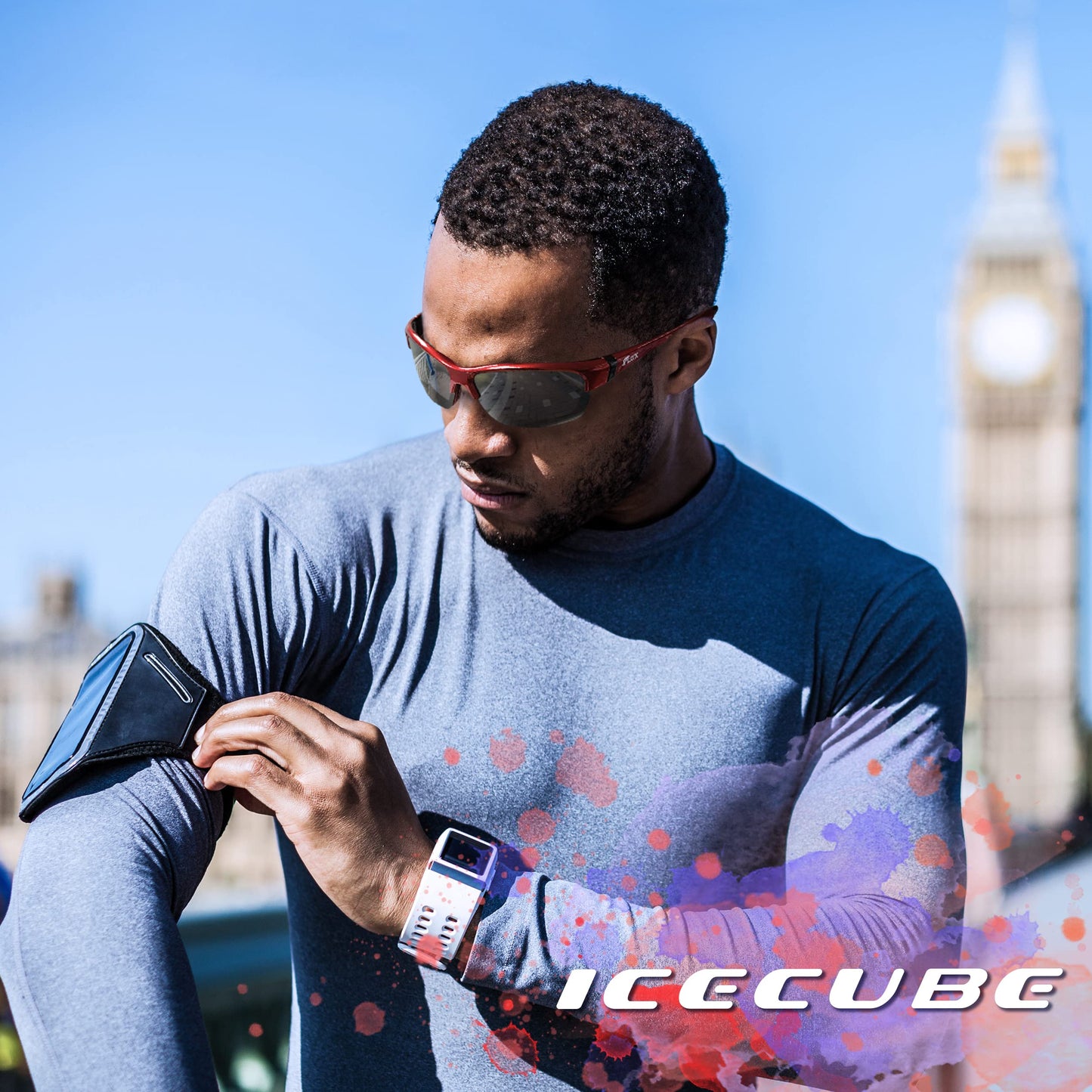 ICECUBE AVENTO Polarisierte Sport-Sonnenbrille UV400 Schutz mit Anti-Rutsch-Funktion und leichtem Rahmen - für Männer und Frauen beim Fahren, Laufen (Black/Grey Mirror)