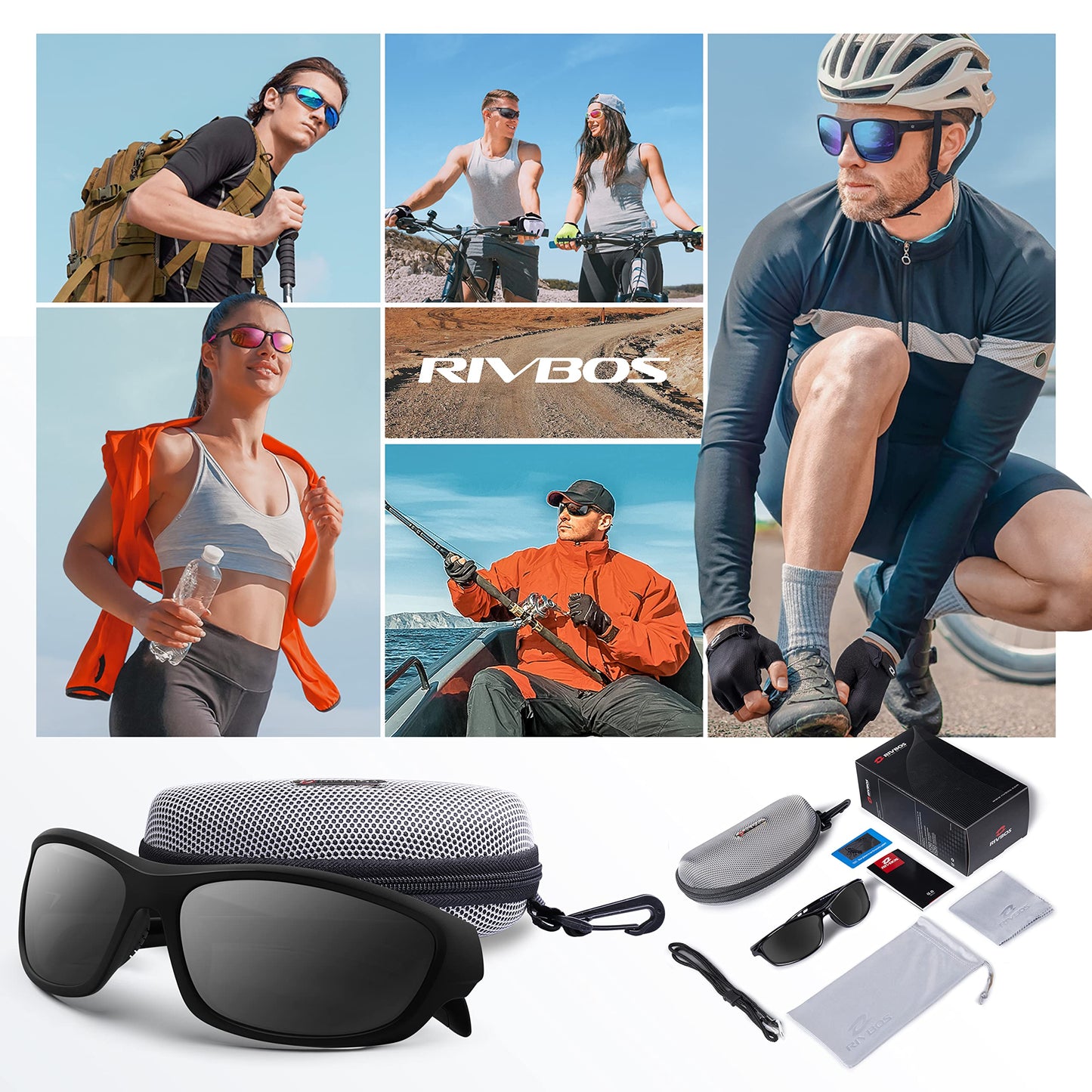 RIVBOS Sonnenbrille für Herren und Damen, polarisiert, UV400, Fahrradbrille, Sportbrille, Radfahren, Wandern, Laufen, Golf und Angeln, Fahren RB831