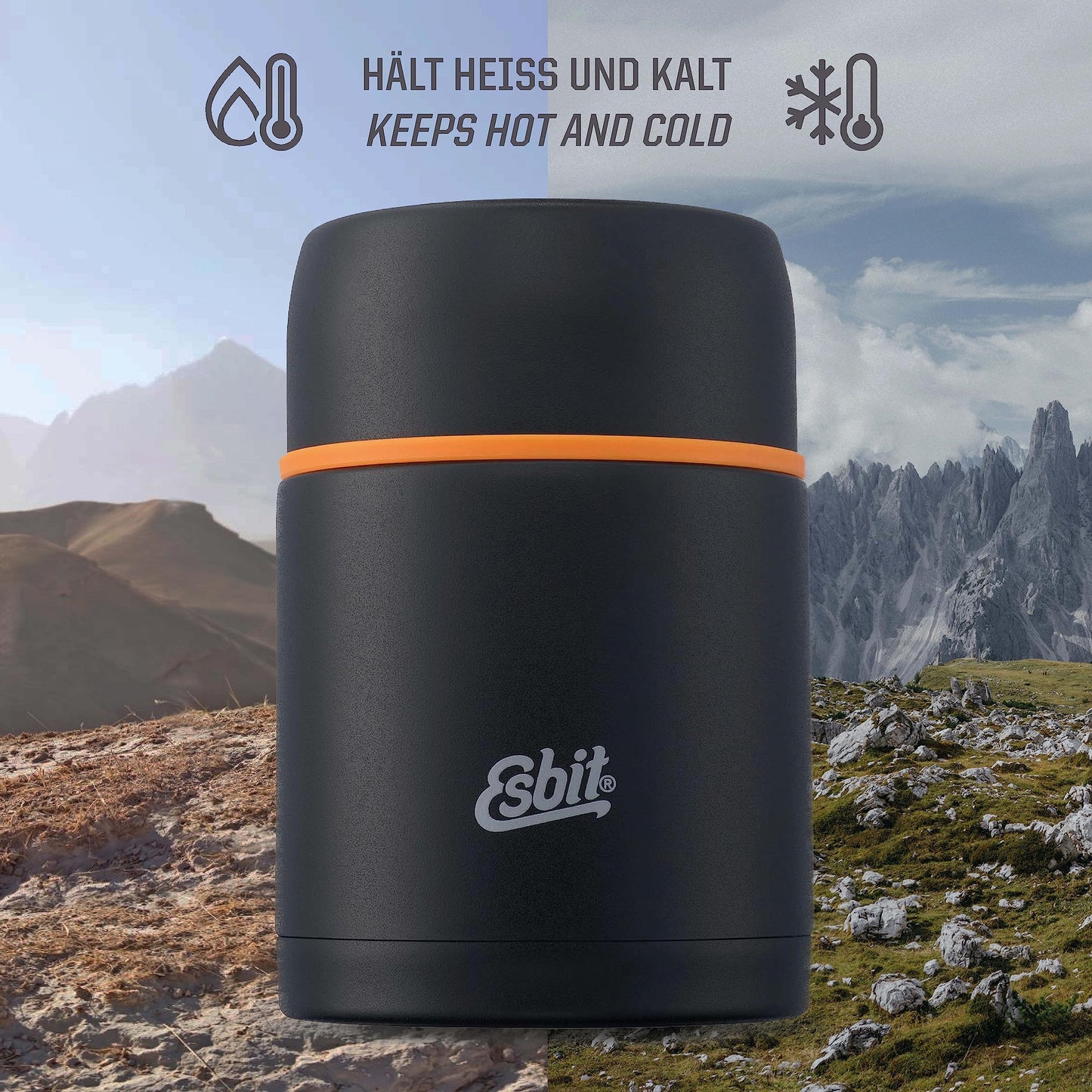 Esbit Thermobehälter Classic für Speisen - Warmhaltebehälter 1000 ml in Schwarz - aus Edelstahl für warme und kalte Lebensmittel