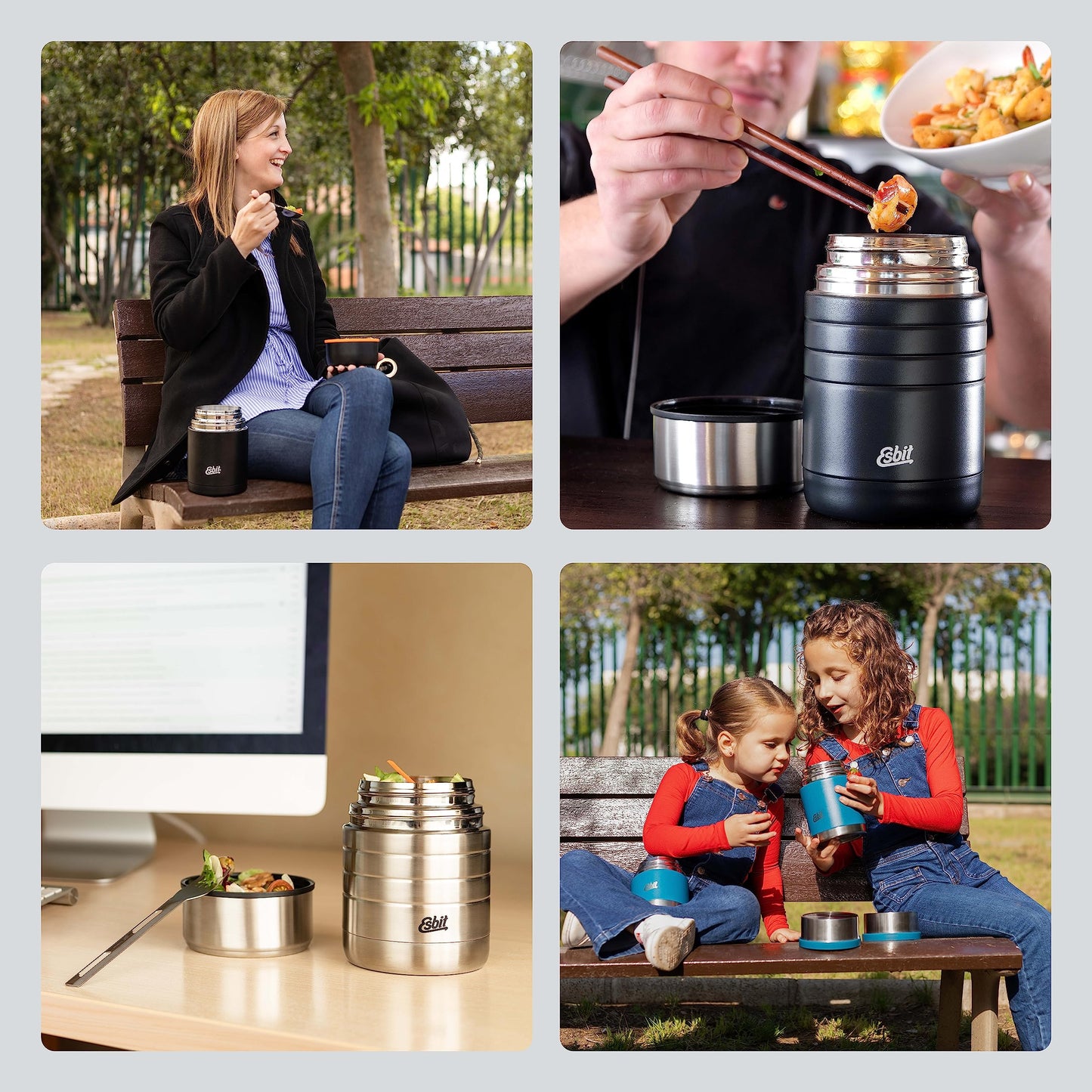 Esbit Thermobehälter Classic für Speisen - Warmhaltebehälter 1000 ml in Schwarz - aus Edelstahl für warme und kalte Lebensmittel