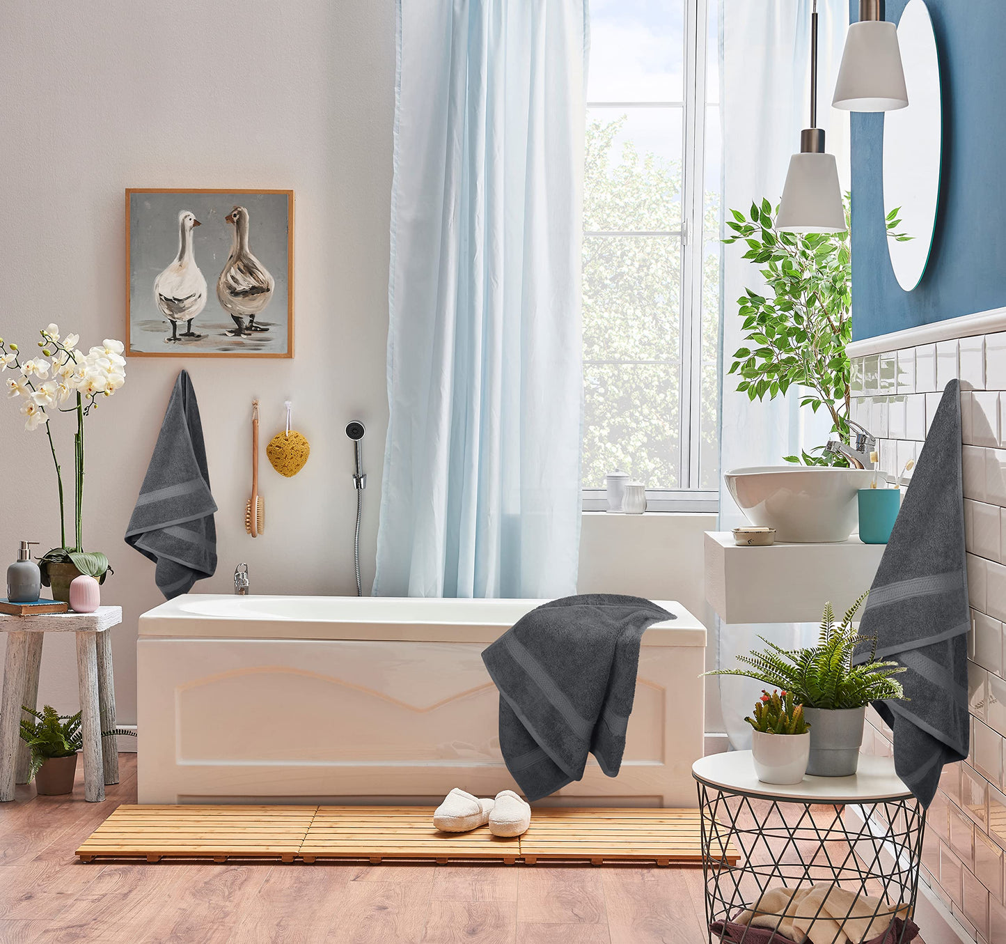 Utopia Towels 8 teilig Handtücher Set aus Baumwolle mit Aufhänger 2 Badetuch, 2 Handtücher und 4 Washclappen (Grau)