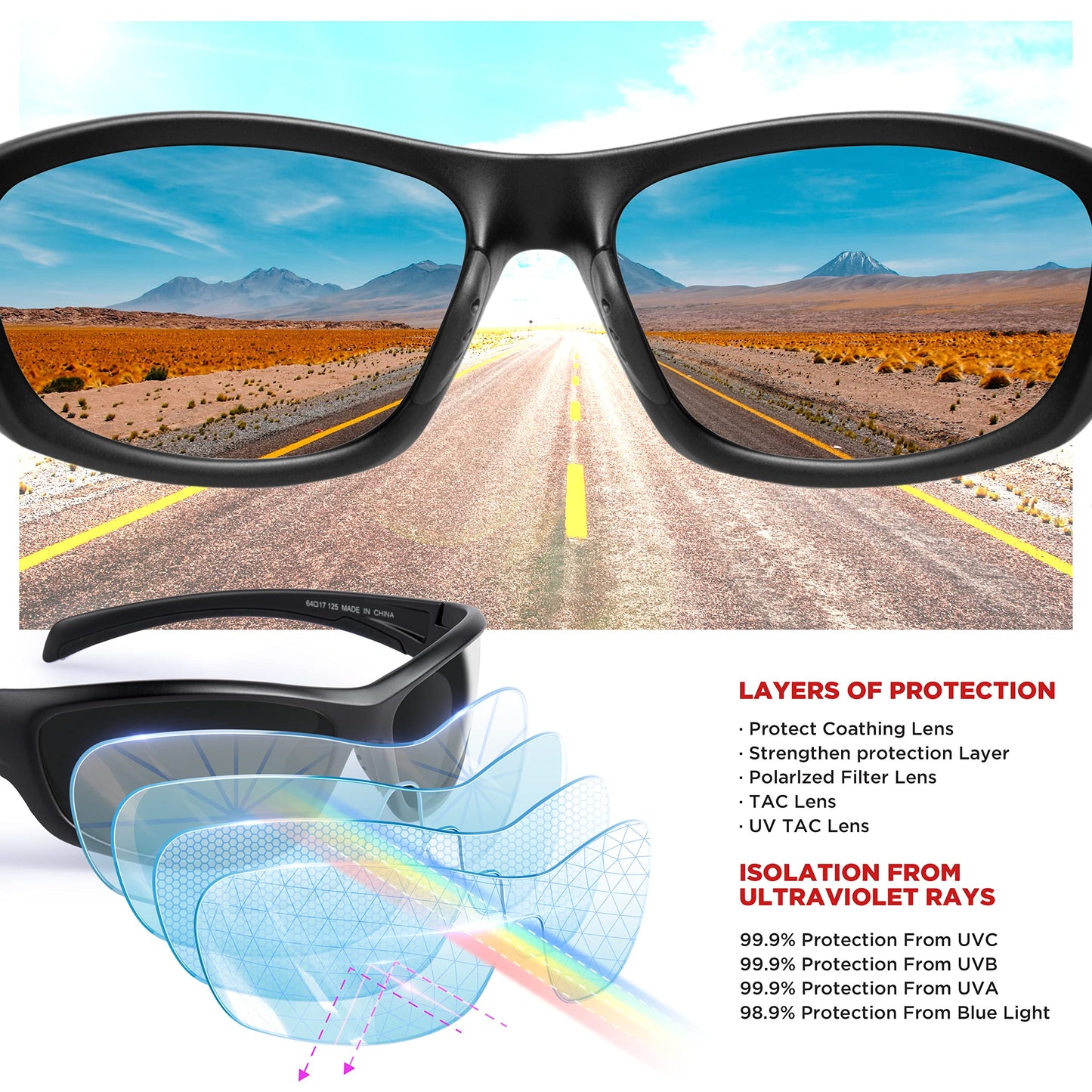 RIVBOS Sonnenbrille für Herren und Damen, polarisiert, UV400, Fahrradbrille, Sportbrille, Radfahren, Wandern, Laufen, Golf und Angeln, Fahren RB831
