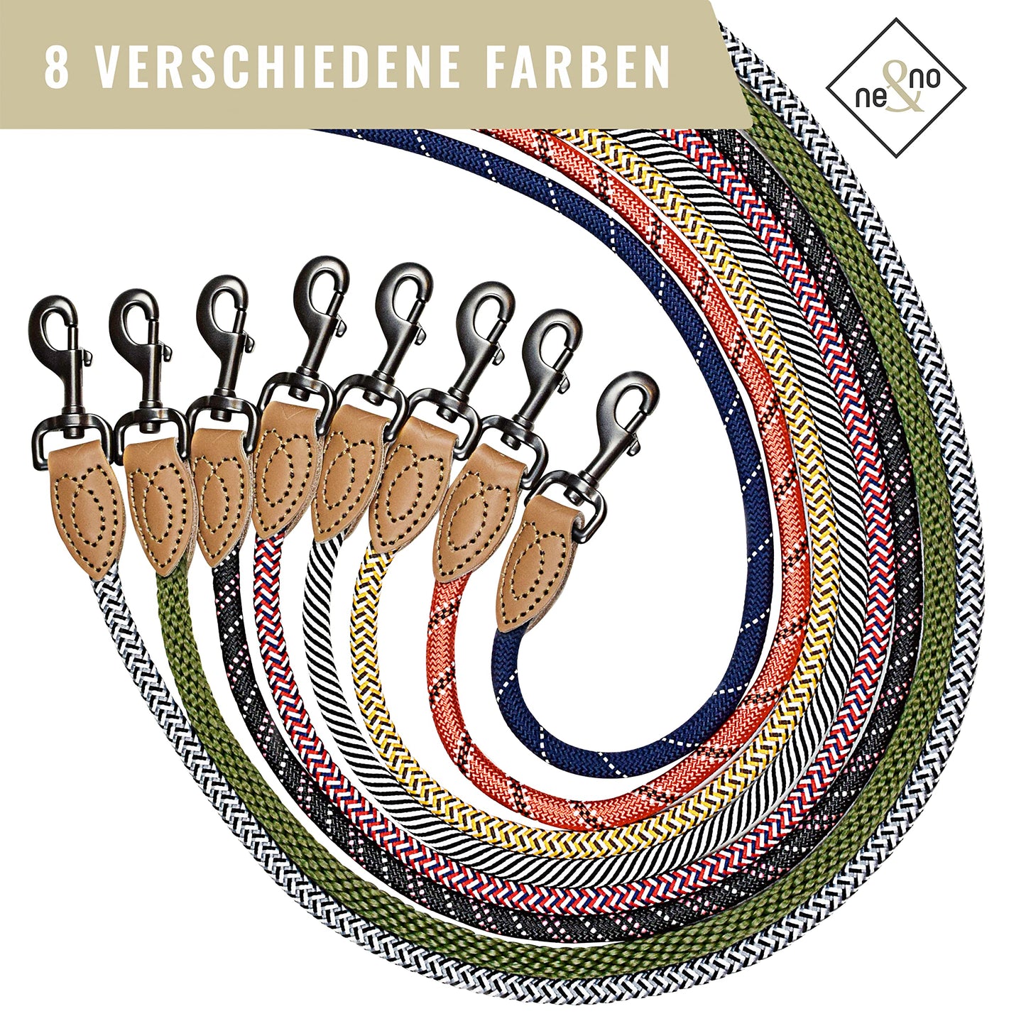 ne&no® Hundeleine (blau/weiß/rot) Tauleine für Hunde I Trainingsleine für Hunde I Führleine rund, geflochten I Handschlaufe Seilleine Hund I Cityleine I 1.2m Dog Leash