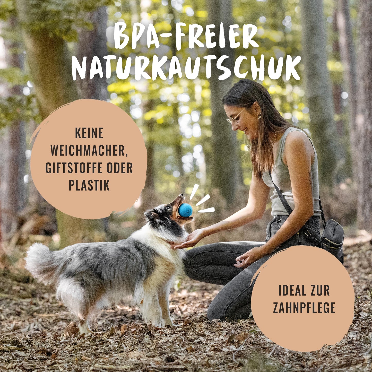 Rudelkönig Hundeball aus Naturkautschuk - Blauer Ball mit 6,5cm Ø - Nahezu unzerstörbares Hundespielzeug - Ball Hund