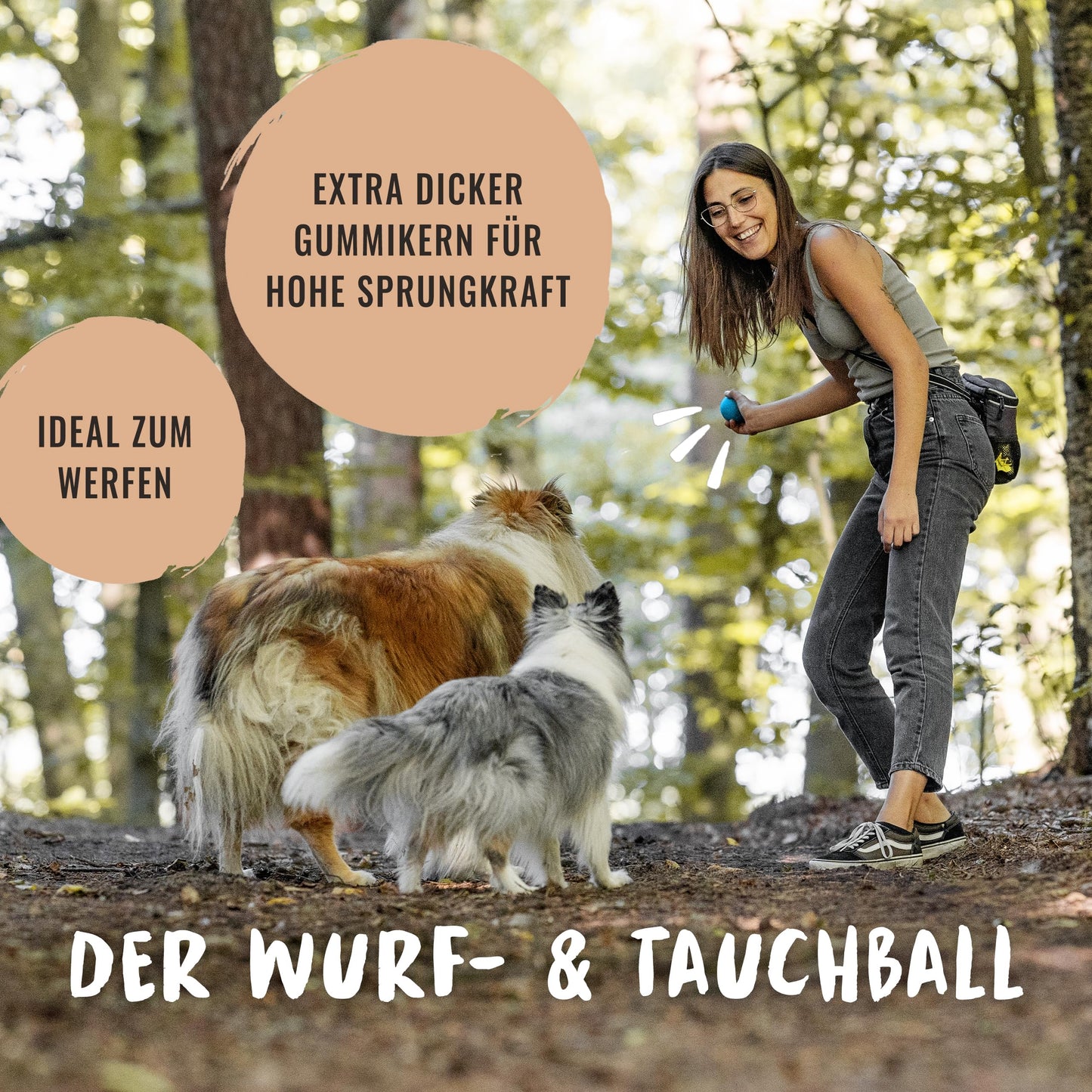 Rudelkönig Hundeball aus Naturkautschuk - Blauer Ball mit 6,5cm Ø - Nahezu unzerstörbares Hundespielzeug - Ball Hund
