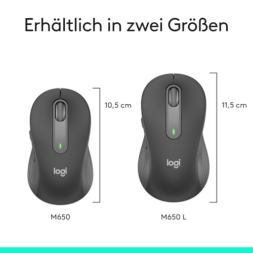 Logitech Signature M650 Kabellose Maus - für kleine bis mittelgroße Hände, 2-Jahres-Batterie, Leise Klicks, Anpassbare Seitentasten, Bluetooth, Kompatibilität mit mehreren Geräten - Graphit