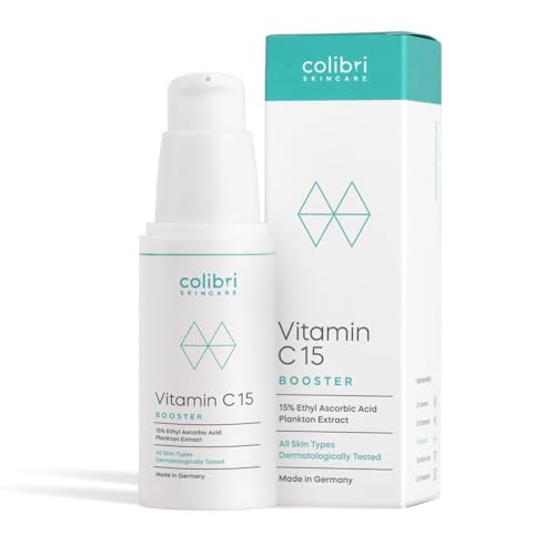 colibri skincare Vitamin C15 Booster 30ml - hochdosiertes, veganes Anti Aging Serum mit echten 15% Vitamin C - Gesichtspflege gegen Pigmentflecken und Augenringe - Made in Germany