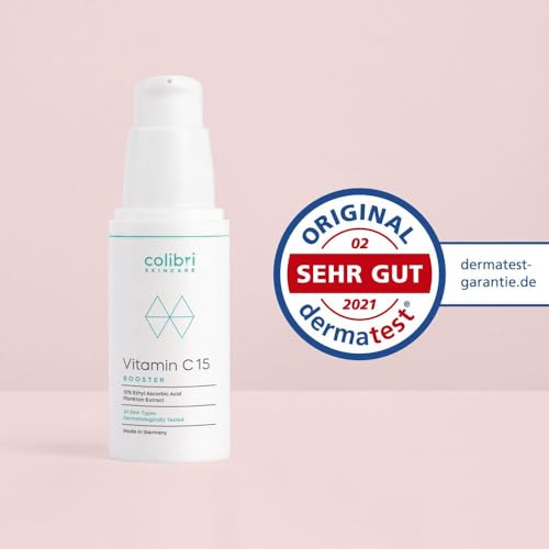 colibri skincare Vitamin C15 Booster 30ml - hochdosiertes, veganes Anti Aging Serum mit echten 15% Vitamin C - Gesichtspflege gegen Pigmentflecken und Augenringe - Made in Germany