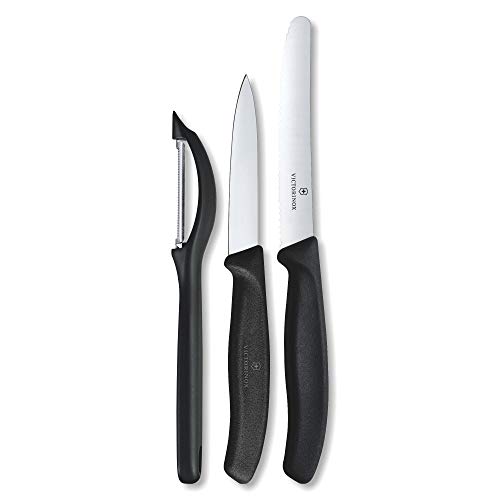 Victorinox Swiss Classic, Profi Gemüsemesser Set mit Schäler, 3-teilig, , Robuster Kunststoffgriff, schwarz