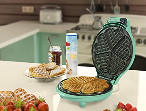Bestron Waffeleisen für klassische Herzwaffeln, Waffelmaker mit Antihaftbeschichtung für Waffeln in Herzform, Retro Design, 700 Watt, Farbe: Mint