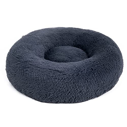 BEDSURE Hundebett waschbar Flauschiges Katzenbett - Ø 50 cm Donut Kissen, Katzenschlafplatz für Katzen Kleine Mittelgroße Hunde, Plüsch Katzenkissen Rund Kuschelbett Katzen Bettchen, Dunkelgrau