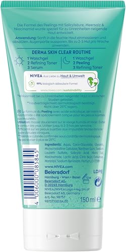 NIVEA Derma Skin Clear Peeling, porenverfeinerndes Peeling für Gesicht und Körper, Gesichtsreinigung mit Salicylsäure & Niacinamid für ein sichtbar verbessertes Hautbild (150 ml)