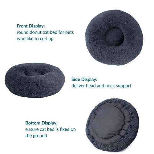 BEDSURE Hundebett waschbar Flauschiges Katzenbett - Ø 50 cm Donut Kissen, Katzenschlafplatz für Katzen Kleine Mittelgroße Hunde, Plüsch Katzenkissen Rund Kuschelbett Katzen Bettchen, Dunkelgrau