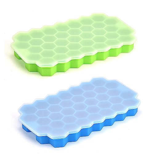 Guowall Eiswürfelform Silikon, Wabeneiswürfelform mit Deckel Ice Cube Tray 2 Stück 37-Fach