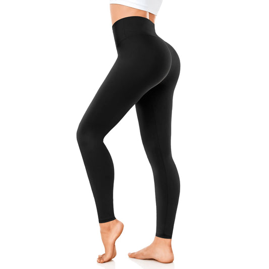 FuelMeFoot Leggings Damen High Waist Blickdicht Leggins mit Bauchkontrolle Slim Fit Angenehm Weiche Elastische Sportleggings.1 Pack-01-Schwarz L/XL