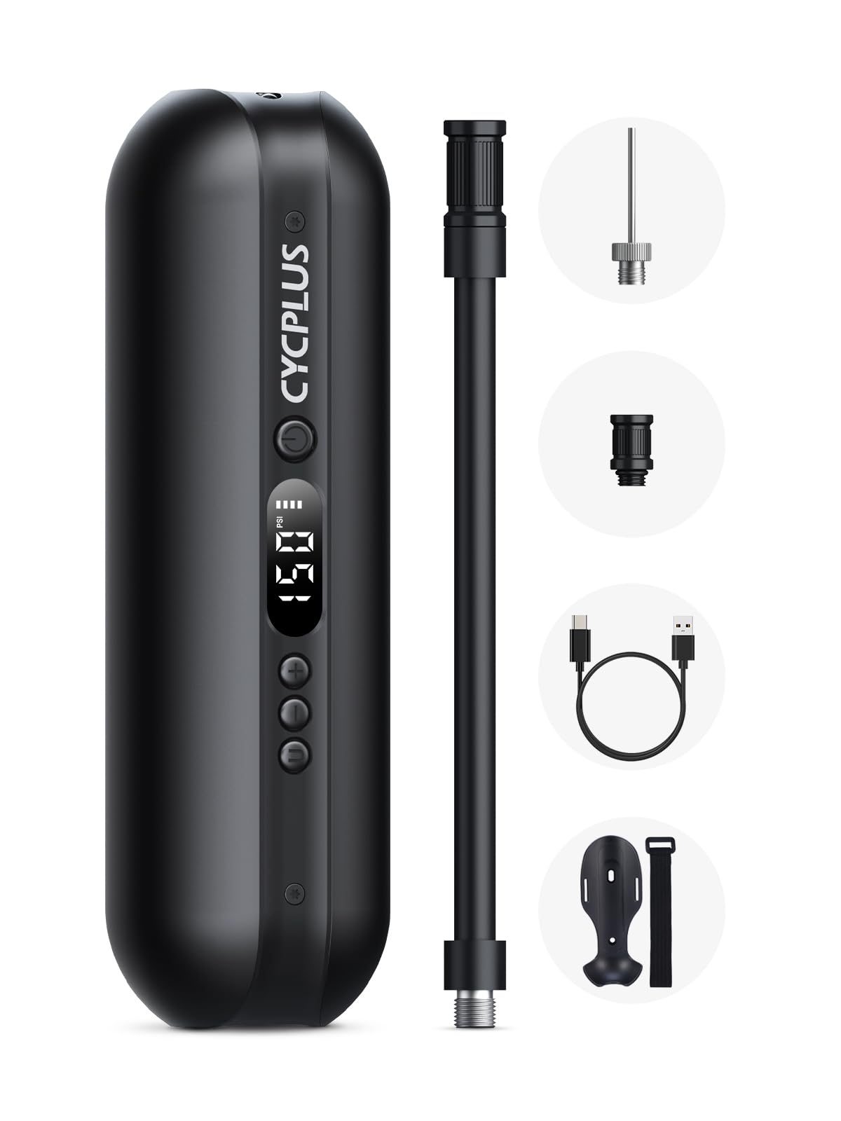 CYCPLUS Luftpumpe 150PSI Elektrischer Kompressor Tragbar Fahrradpumpe Mini Reifenpumpe mit Digital LED Anzeige LED Licht Wiederaufladbarer Li-ionen für alle Fahrräder Motorräder und Autos