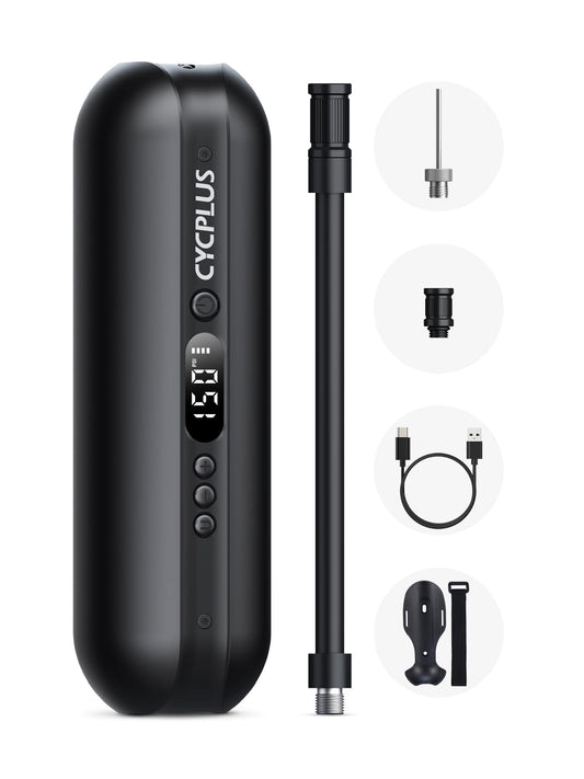 CYCPLUS Luftpumpe 150PSI Elektrischer Kompressor Tragbar Fahrradpumpe Mini Reifenpumpe mit Digital LED Anzeige LED Licht Wiederaufladbarer Li-ionen für alle Fahrräder Motorräder und Autos