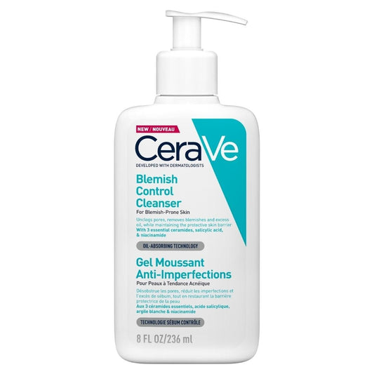 CeraVe Schäumendes Reinigungsgel für das Gesicht, Porentiefe Reinigung bei unreiner und zu Akne neigender Haut, Mit Salicylsäure, weißer Tonerde und Niacinamid, 236 ml [Die Verpackung kann variieren]
