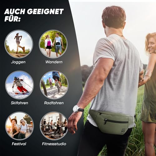 RUVO® Bauchtasche Herren und Damen | stylische Gürteltasche für maximalen Stauraum | 4 Fächer jeweils mit Reißverschluss | für alle Aktivitäten geeignet