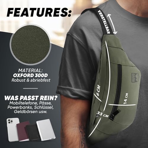 RUVO® Bauchtasche Herren und Damen | stylische Gürteltasche für maximalen Stauraum | 4 Fächer jeweils mit Reißverschluss | für alle Aktivitäten geeignet