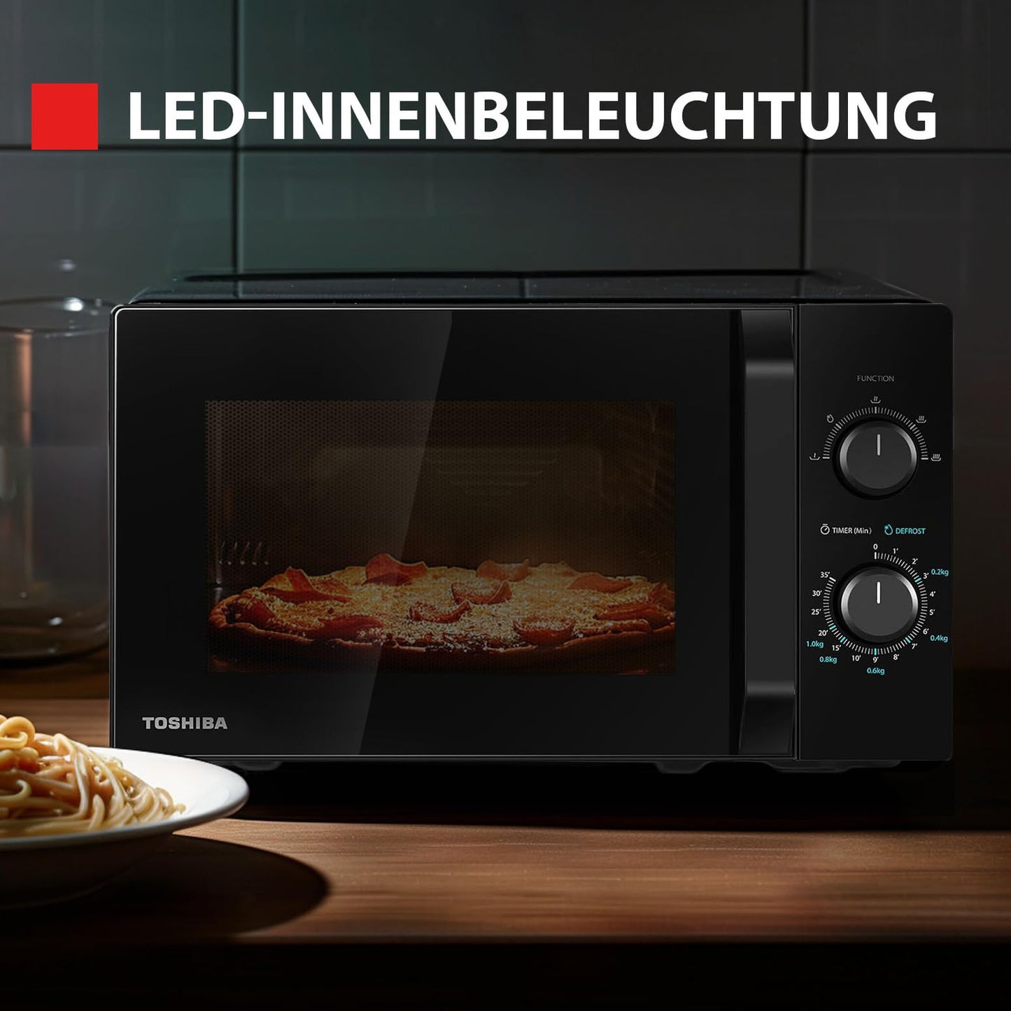 Toshiba MW2-MM20PF(BK) Freistehend Mikrowelle/Solo-Mikrowelle / 20L / 800W / 5 Leistungsstufen mit praktischer Auftaufunktion/LED-Beleuchtung im Innenraum/Schwarz