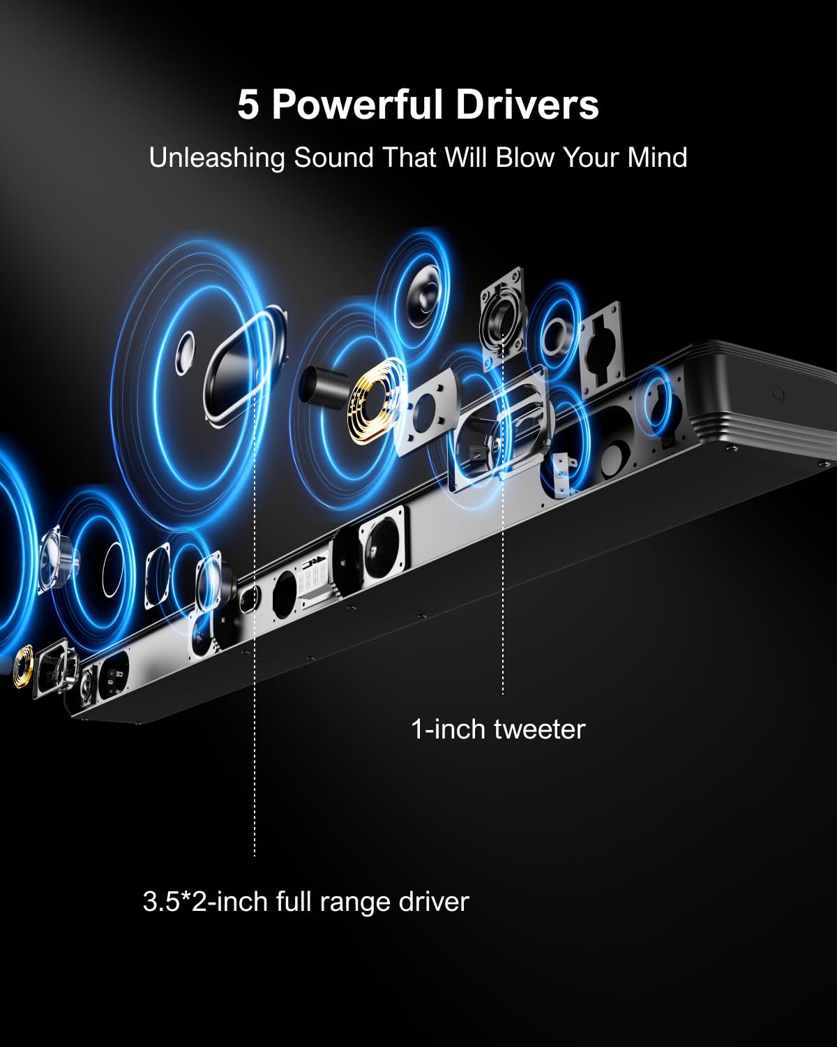 ULTIMEA 5.0ch Soundbar für TV Geräte, Soundbar mit RGB-Beleuchtung für Heimkino, teilbare PC Soundbar mit App-Steuerung, Soundsystem mit verstellbarem EQ, Bluetooth 5.3, HDMI-ARC/Opt/AUX, Apollo S70