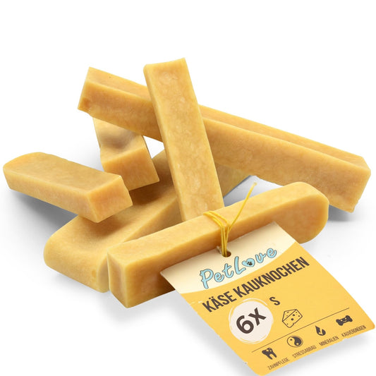 PetLove Hartkäse für Hunde • 100% natürlicher Kauknochen aus Käse • Kaukäse Hund • Kauspaß & Zahnpflege • Ideal für unterwegs • 6er Pack • Größe S: 30-50g